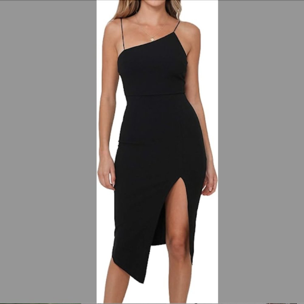 New Just Quella Knee Length Bodycon Black Dress with Leg Slit Size XS
